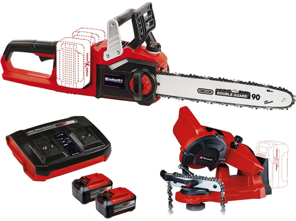 Einhell Aku SET Lančana testera GE-LC 36/35 Li, 2x 5,2Ah i Twincharger i Oštrač lanaca GE-CS 18 Li