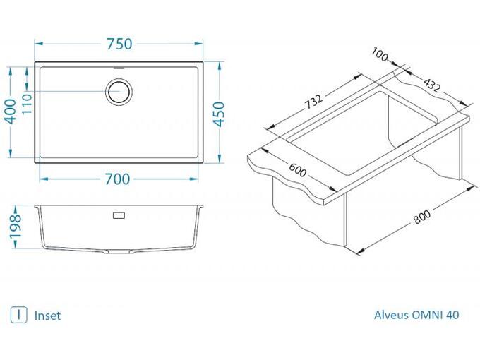 Alveus sudopera Omni 40 g81 - beton siva   750 x 450 x 198 mm