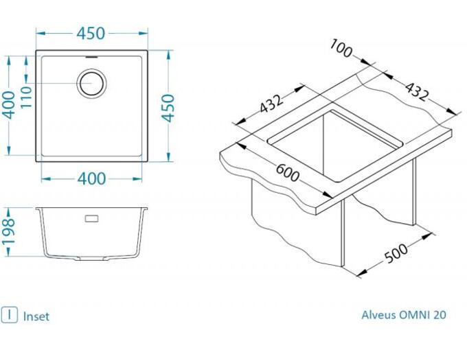 Alveus sudopera Omni 20 g81 - beton siva   400 x 450 x 198 mm