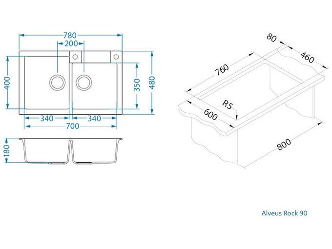 Alveus sudopera Rock 90 g55 - bež   780 x 480 x 180 mm