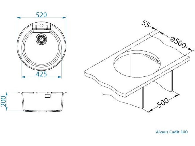 Alveus sudopera Cadit 100 g11 SE1 g11 - bela   fi 520 x 200 mm