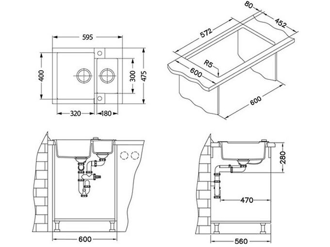 Alveus sudopera Rock 80 g55 - bež   595 x 475 x 160 mm