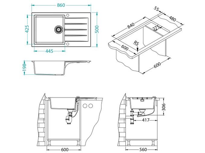 Alveus sudopera Cadit 40 g22 - pesak    860 x 500 x 198 mm