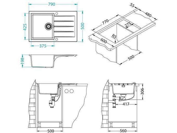 Alveus sudopera Cadit 20 g22 - pesak    790 x 500 x 198 mm